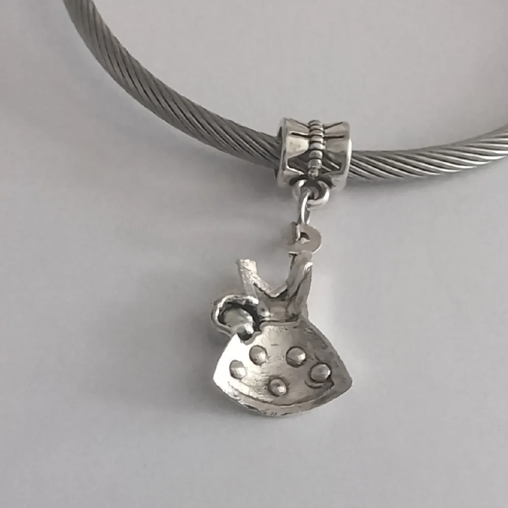 Elegant Silver Polka Dot Flower Dress‎ Dangle Charm for Pandora Style Bracelet